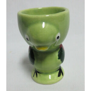 Vintage Kitsch Chick Egg Cup Green White Ceramic Japan